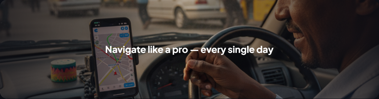 Driver using a navigation app on Mogadishu roads