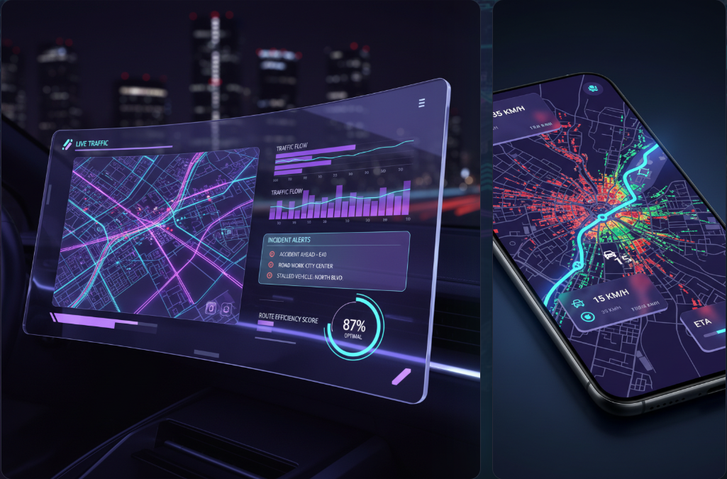 eFiiri real-time traffic dashboard and mobile navigation preview
