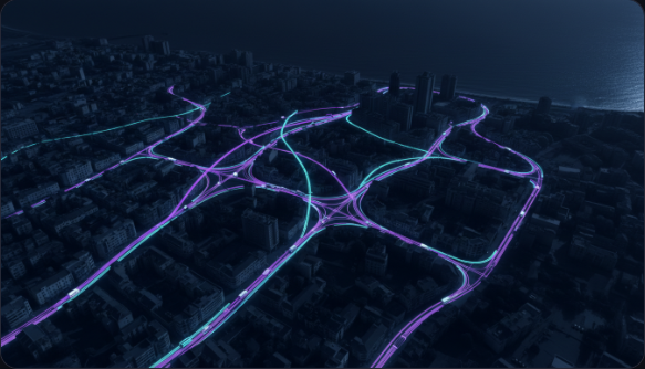 Neon route map representing local traffic intelligence